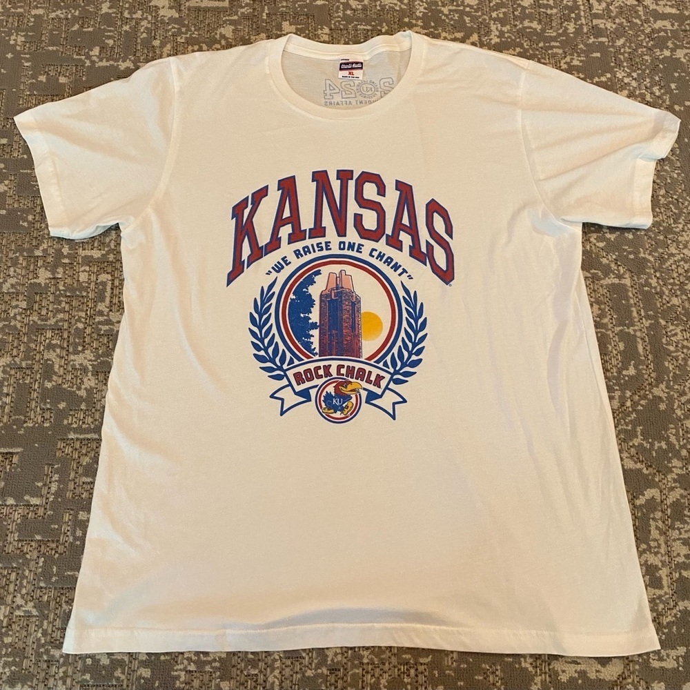Kansas Jayhawks Charlie Hustle “One Chant” Tri-Blend T-Shirt White Men’s Size XL
